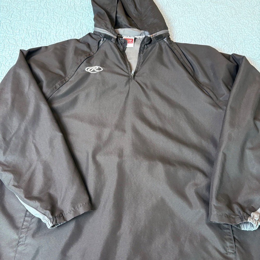 Rawlings Mens XL Convertible Quarter Zip Hooded Baseball Windbreaker Pullover